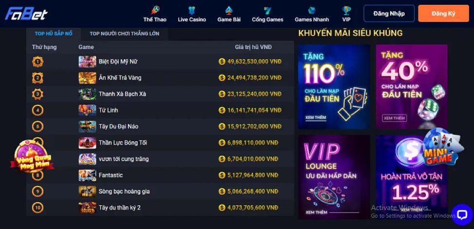 Đa dạng trò chơi cá cược trên vnd789 app